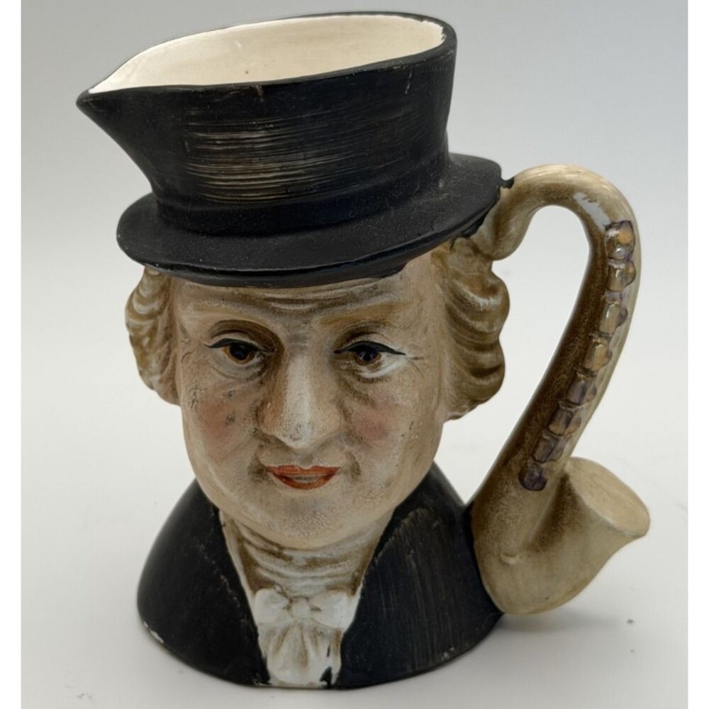 🎩🎷 Vintage Toby Head Man with Top Hat & Saxophone – Mug / Pitcher / Creamer ✨